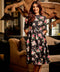 Round Neck Gathered Skirt Printed Dress